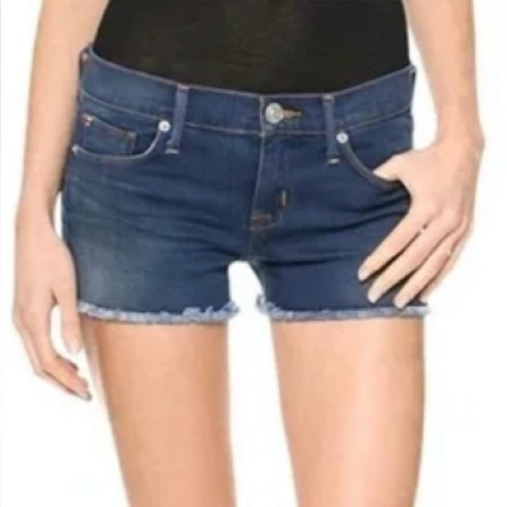Hudson Amber Raw Edge Hem Jeans Dark Blue Denim Shorts